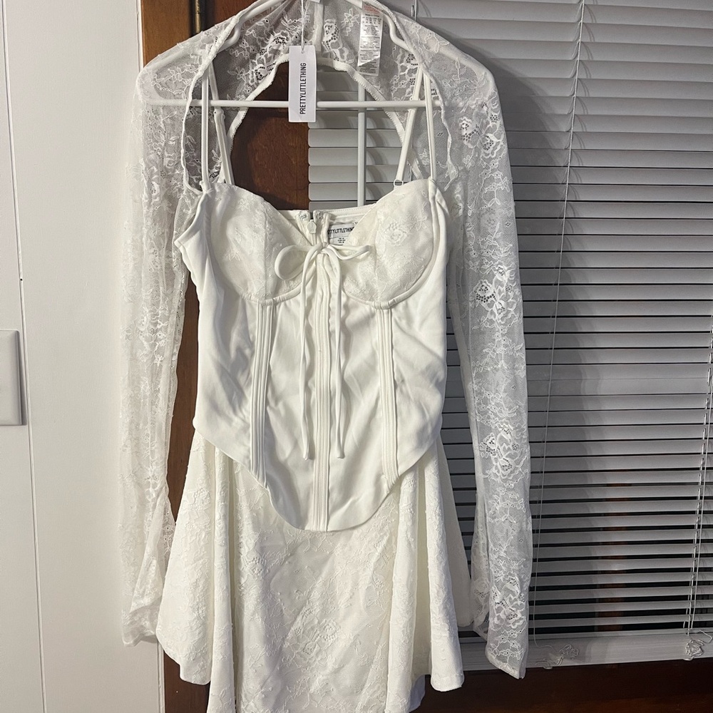 PrettyLittleThing Ivory Lace Corset Dress